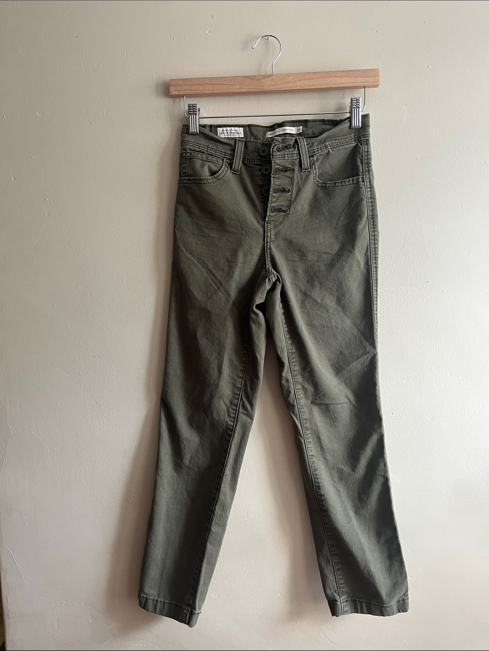 Levi's High-Rise Button-Fly Jeans in Olive Green